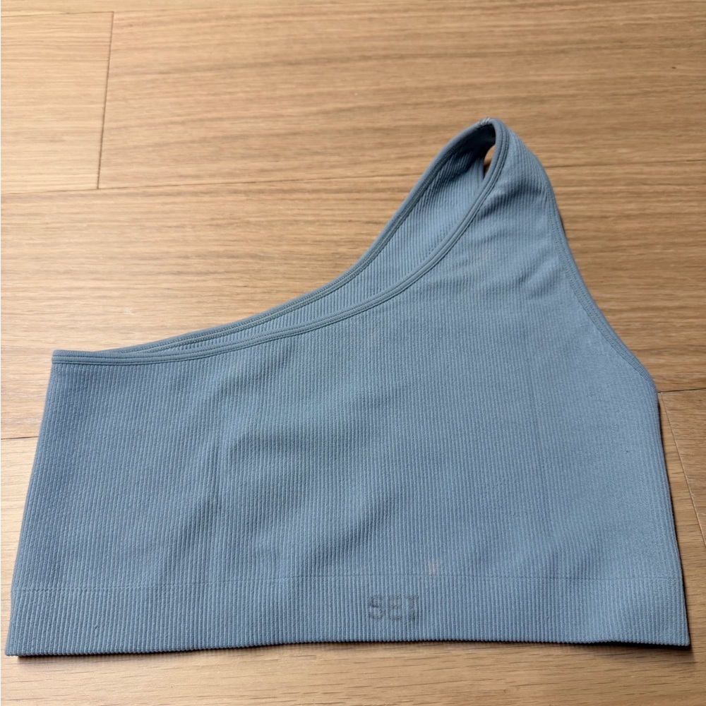 SET Active One-Shoulder Ribbed Sports Bra in Slate Blue